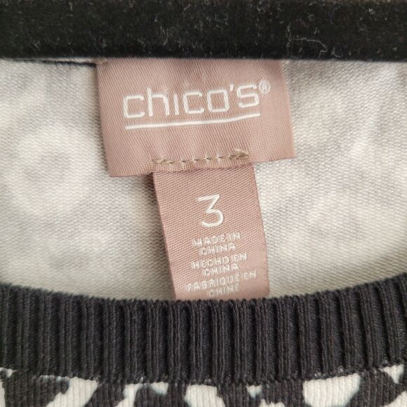 Chicos Womens Lightweight Sweater Size XL Graphic Black White Leopard Boat Neck - Picture 2 of 9